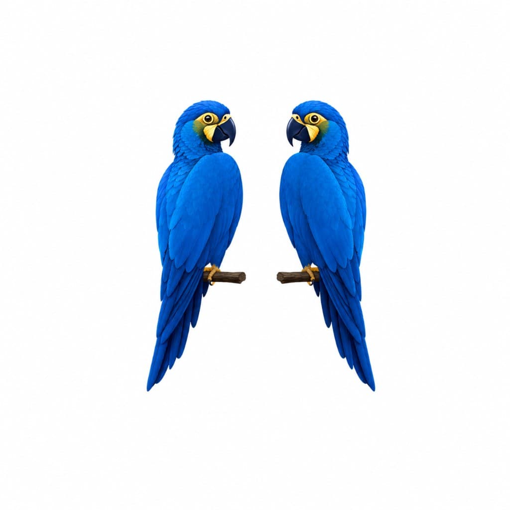 Two vibrant blue macaws facing each other, representing Two Blue Code
